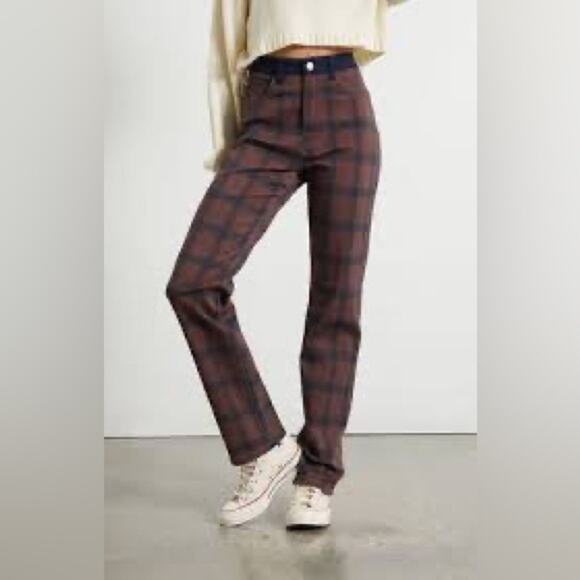 WeWoreWhat Plaid Color Block Icon Jeans Cocoa Navy Stretch Twill Size 25 NWT - Picture 2 of 7